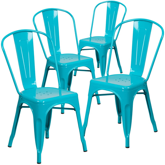 4 Pk. Crystal Blue Metal Indoor-Outdoor Stackable Chair