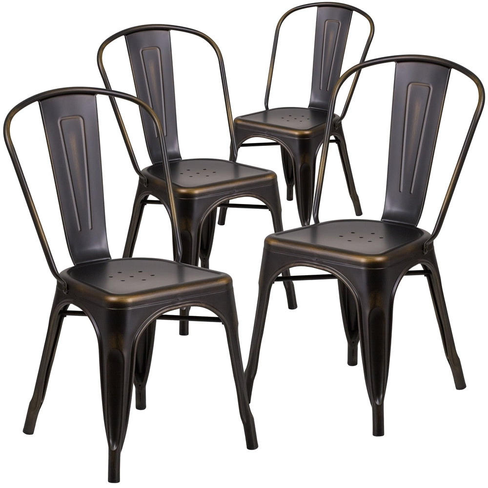 4 Pk. Distressed Copper Metal Indoor Stackable Chair