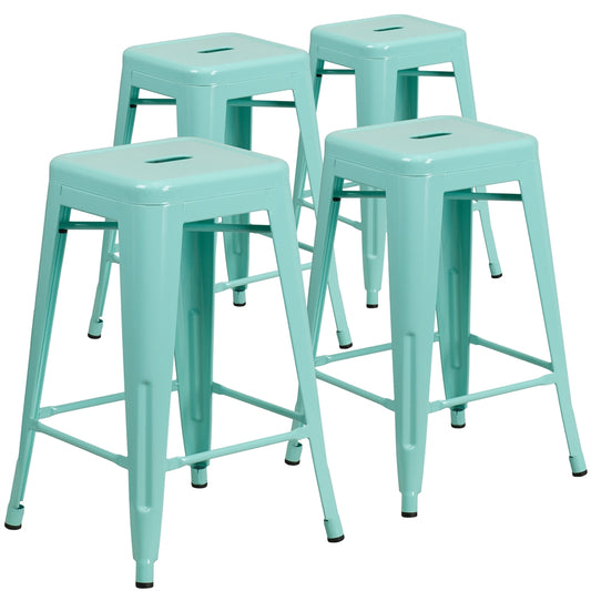 4 Pk. 24'' High Backless Mint Green Indoor-Outdoor Counter Height Stool