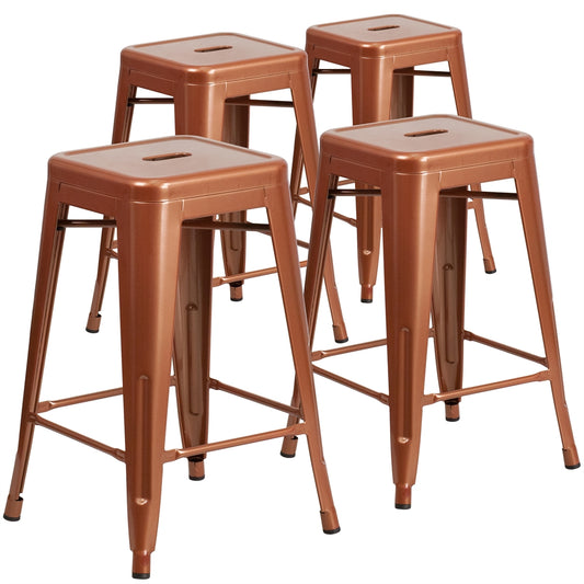 4 Pk. 24'' High Backless Copper Indoor-Outdoor Counter Height Stool