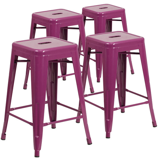 4 Pk. 24'' High Backless Purple Indoor-Outdoor Counter Height Stool