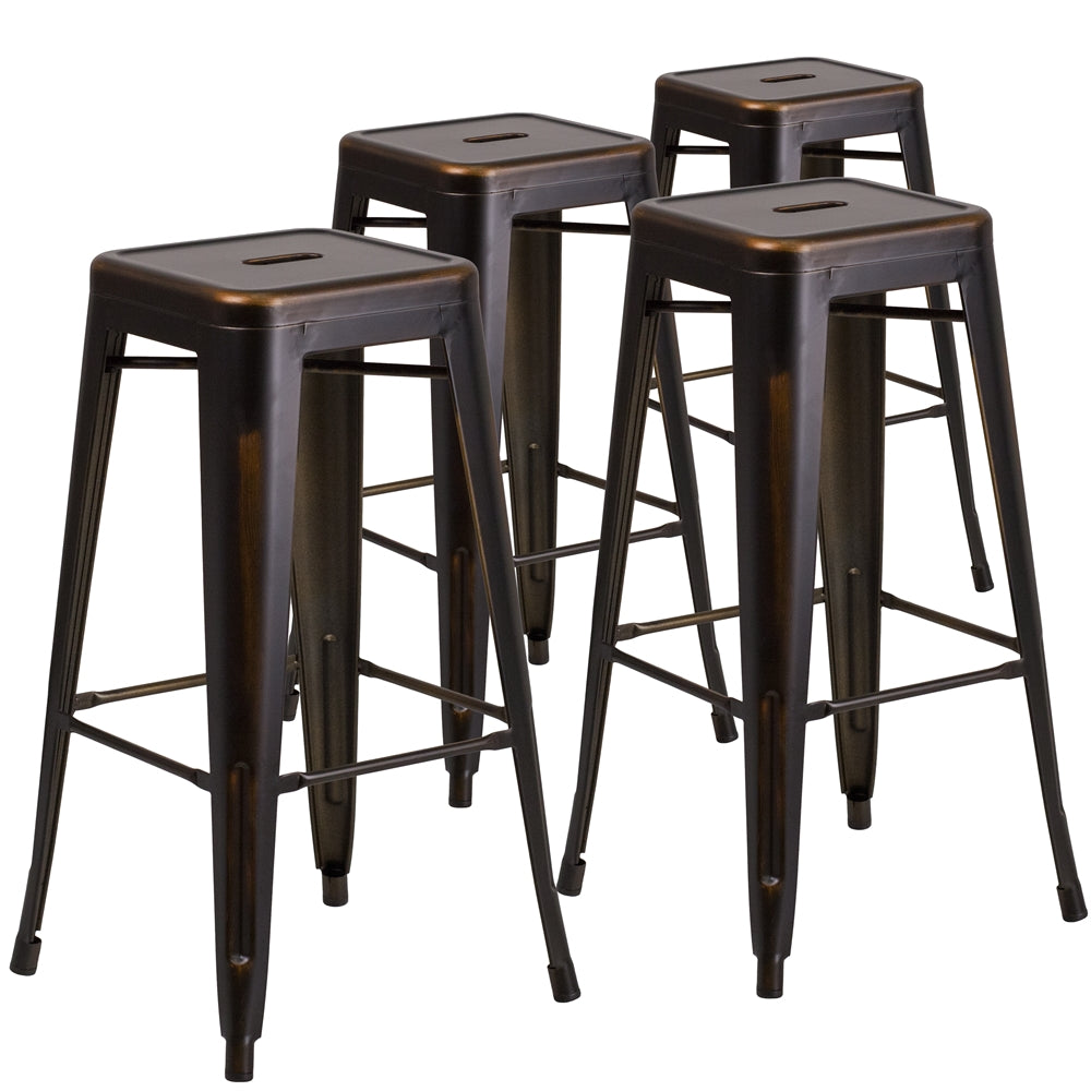 4 Pk. 30'' High Backless Distressed Copper Metal Indoor Barstool