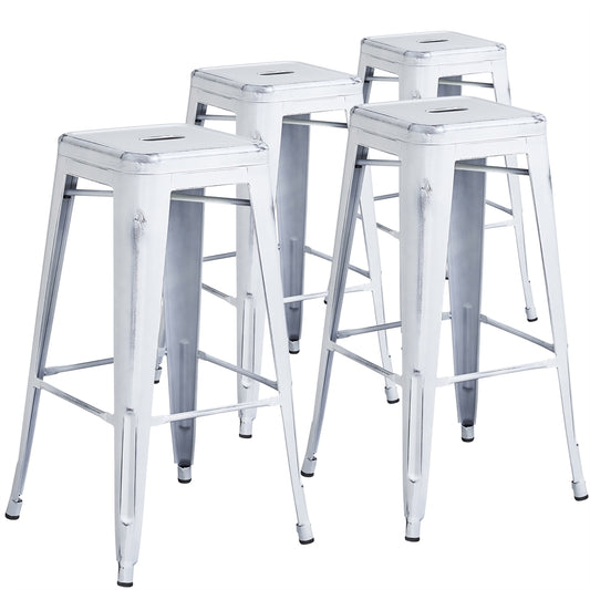 4 Pk. 30'' High Backless Distressed White Metal Indoor Barstool