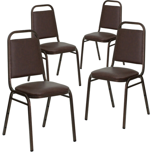 4 Pk. HERCULES Series Trapezoidal Back Stacking Banquet Chair with Brown Vinyl and 1.5'' Thick Seat - Copper Vein Frame