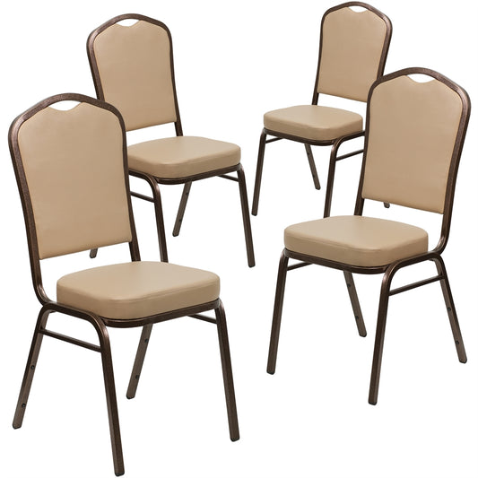 4 Pk. HERCULES Series Crown Back Stacking Banquet Chair with Tan Vinyl and 2.5'' Thick Seat - Copper Vein Frame