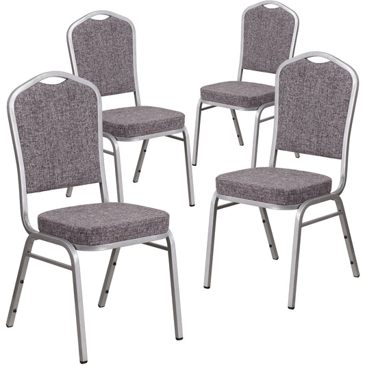 4 Pk. HERCULES Series Crown Back Stacking Banquet Chair with Herringbone Fabric and 2.5'' Thick Seat - Silver Frame