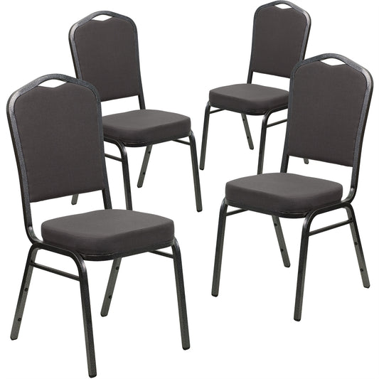 4 Pk. HERCULES Series Crown Back Stacking Banquet Chair with Gray Fabric and 2.5'' Thick Seat - Silver Vein Frame