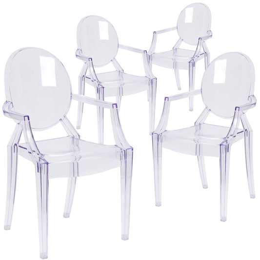 4 Pk. Ghost Chair with Arms in Transparent Crystal