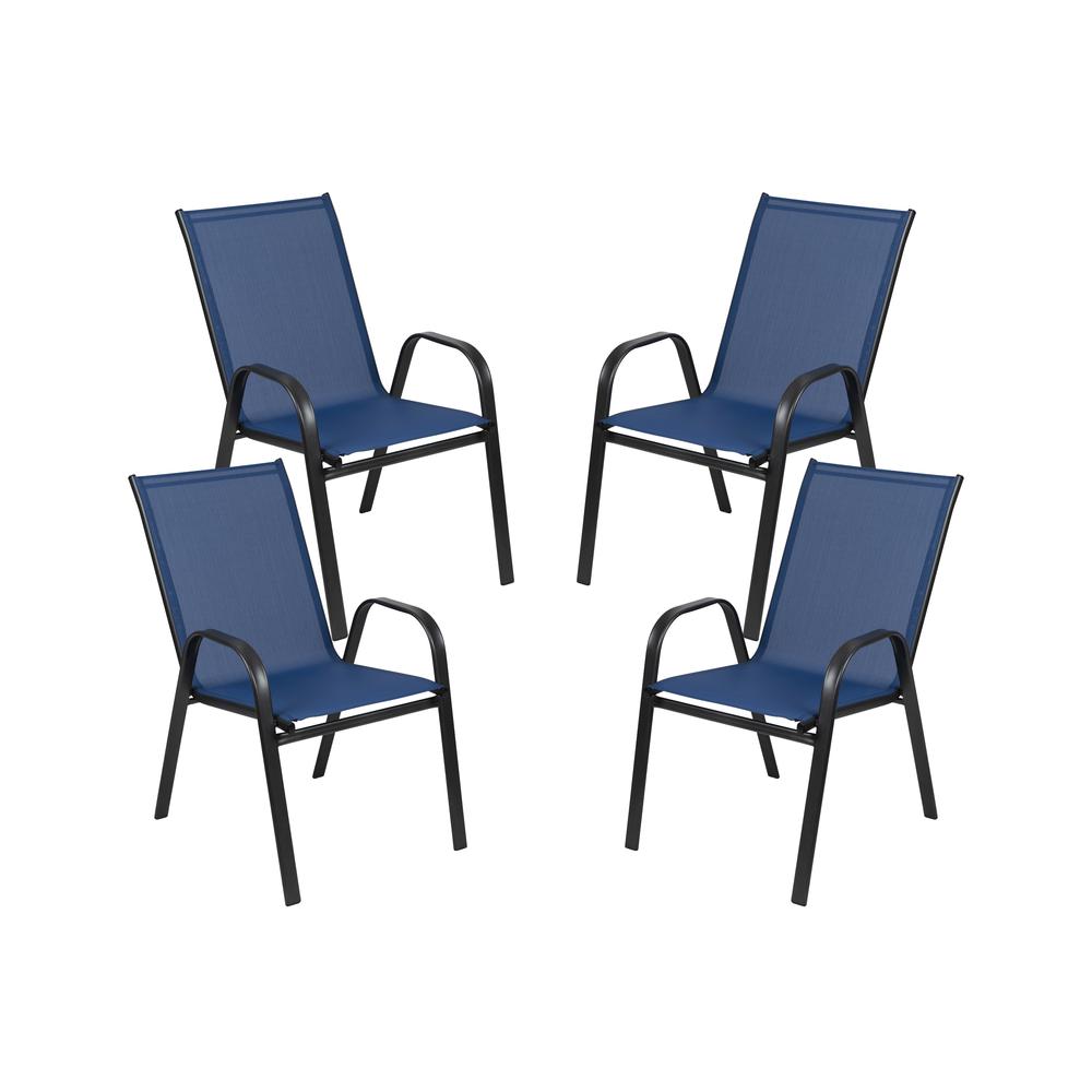 4 Pack Brazos Series Navy Outdoor Stack Chair with Flex Comfort Material and Metal Frame