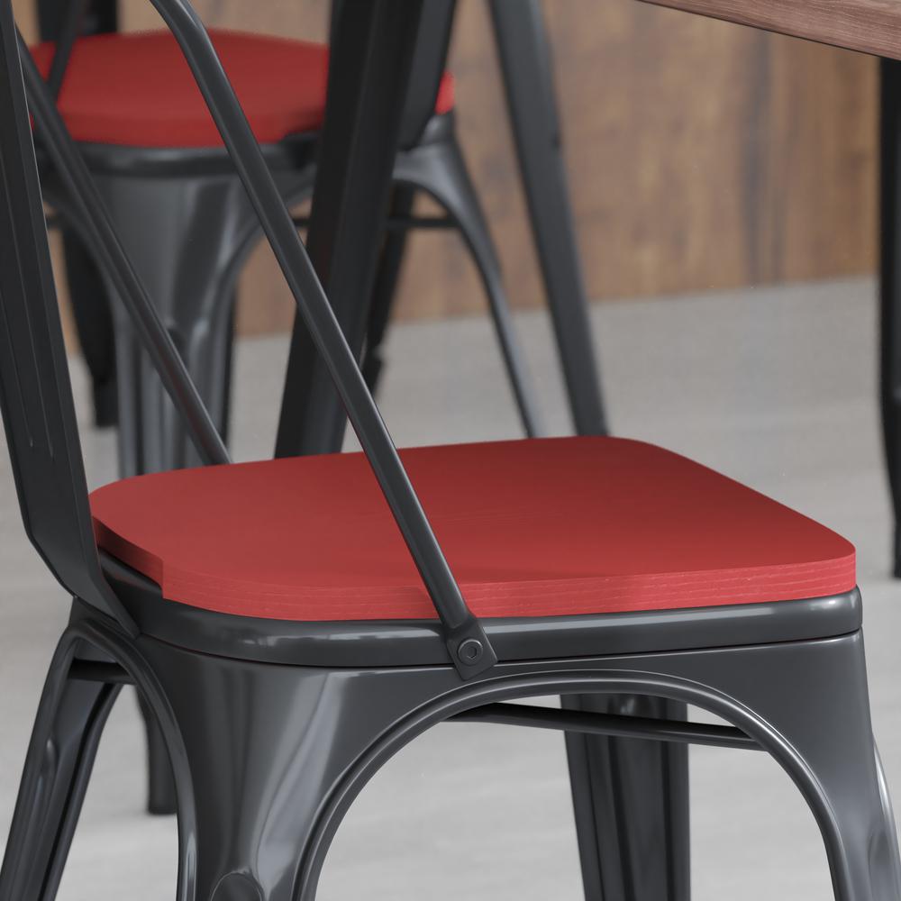 Perry Poly Resin Wood Square Seat with Rounded Edges for Colorful Metal Barstools in Red