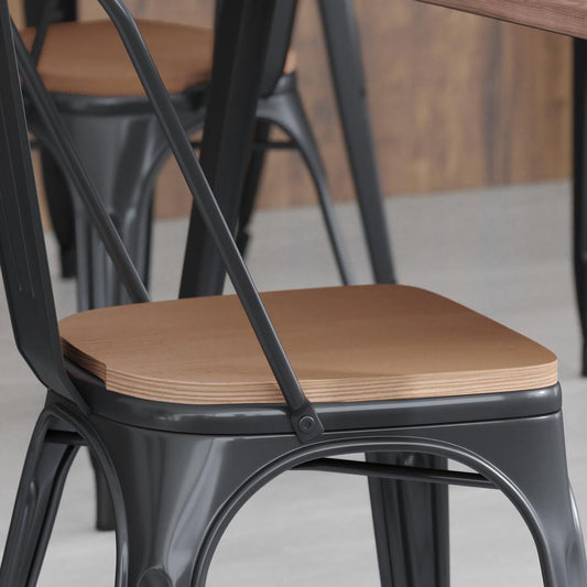 Perry Poly Resin Wood Square Seat with Rounded Edges for Colorful Metal Barstools in Teak