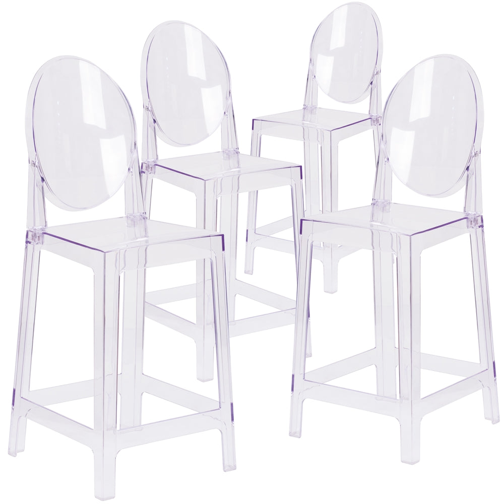 4 Pk. Ghost Counter Stool in Transparent Crystal with Oval Back