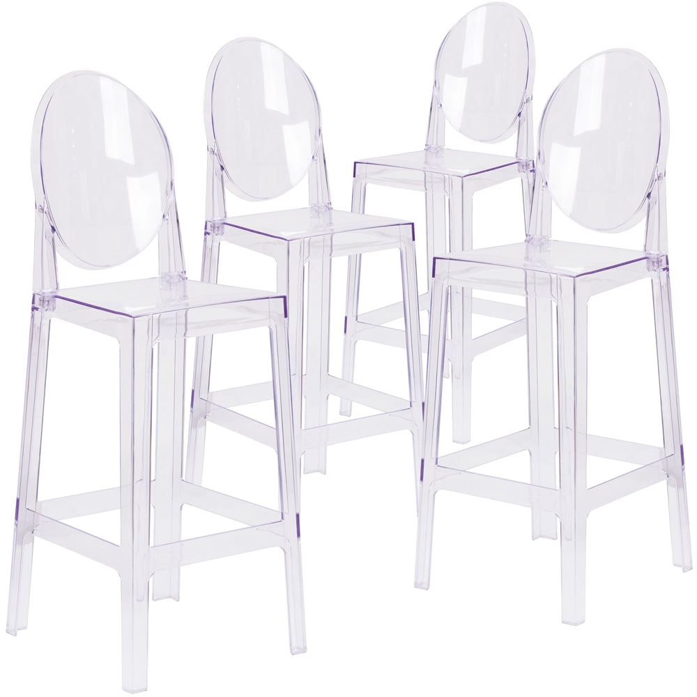 4 Pk. Ghost Barstool in Transparent Crystal with Oval Back