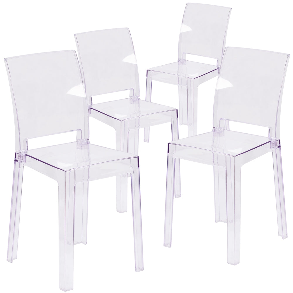 4 Pk. Ghost Chair in Transparent Crystal with Square Back