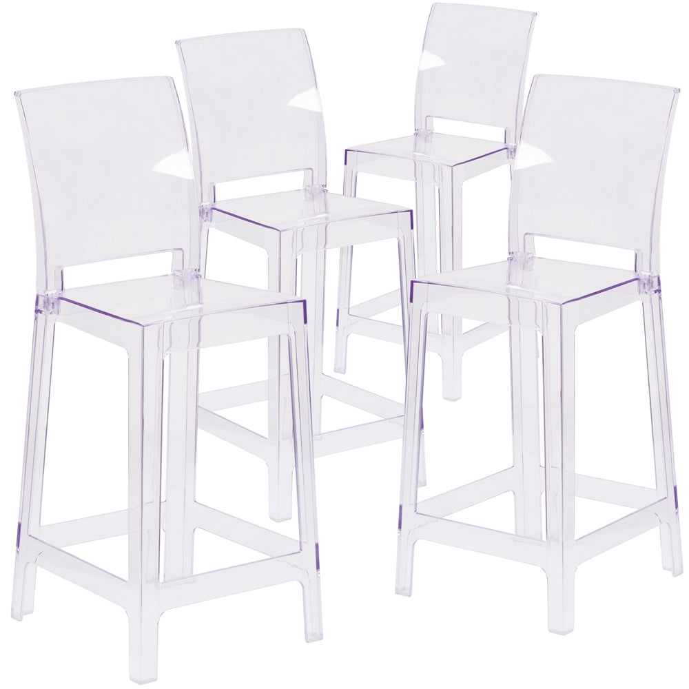 4 Pk. Ghost Counter Stool in Transparent Crystal with Square Back