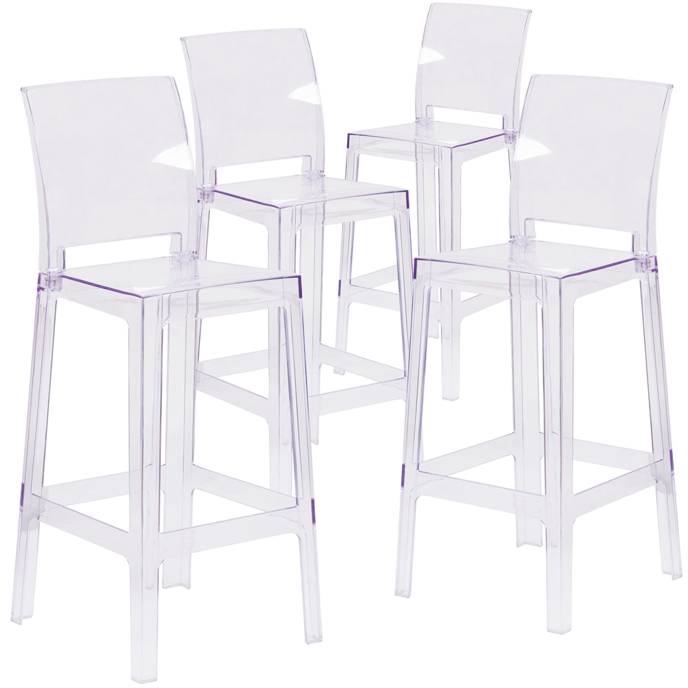 4 Pk. Ghost Barstool in Transparent Crystal with Square Back