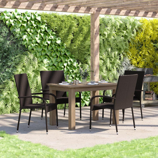 Maxim Set of 4 Stackable Indoor/Outdoor Wicker Dining Chairs with Arms - Fade & Weather-Resistant Steel Frames - Espresso