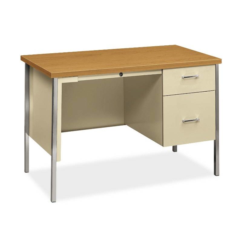 HON 34000 Series Small Office Desk | 1 Box / 1 File Drawer | 45-1/4"W x 24"D x 29-1/2"H | Harvest Laminate | Putty Finish