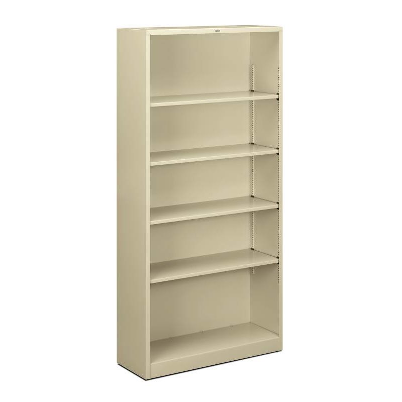 HON Brigade Steel Bookcase | 5 Shelves | 34-1/2"W x 12-5/8"D x 71"H | Putty Finish