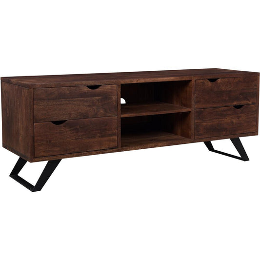 Fork Valley Acacia Wood and Iron 4-Drawer Low Console, 67"Wx18"Dx24"H