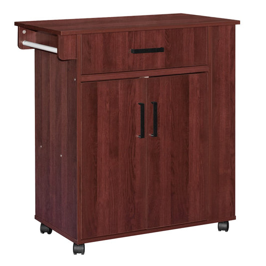 Better Home Products Shelby Rolling Kitchen Cart with Storage Cabinet - Mahogany