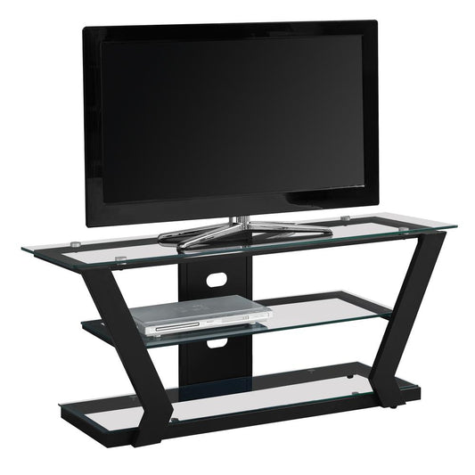 TV STAND - 48"L / BLACK METAL WITH TEMPERED GLASS