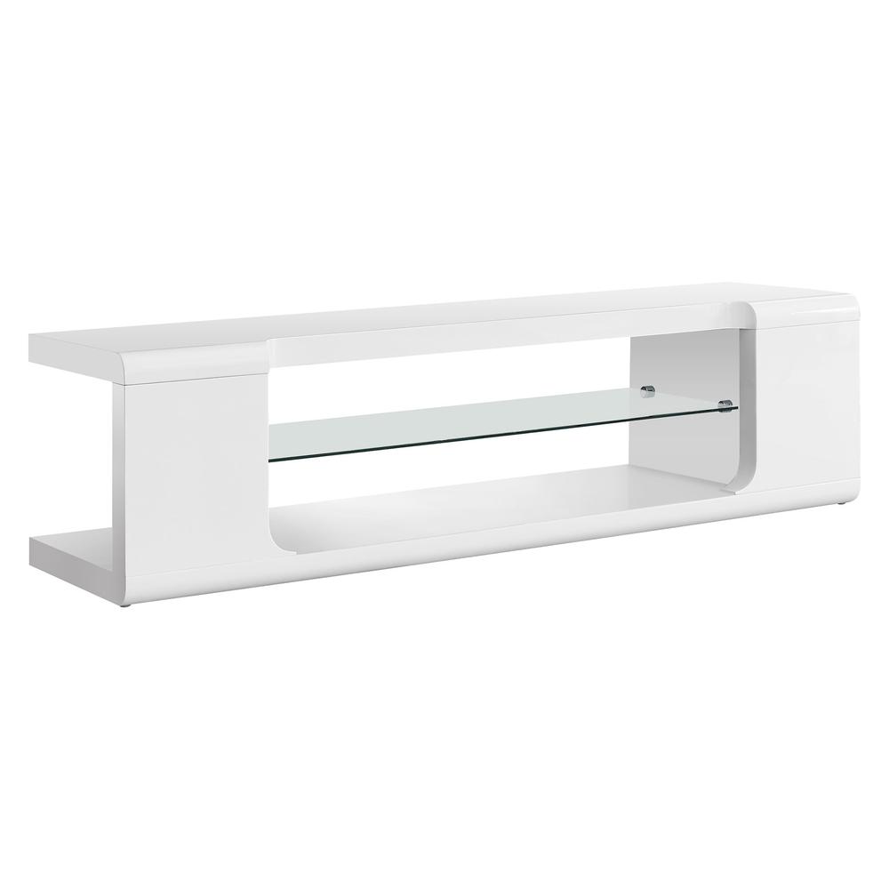 TV STAND - 60"L / HIGH GLOSSY WHITE WITH TEMPERED GLASS