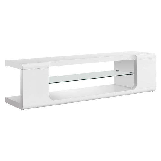 TV STAND - 60"L / HIGH GLOSSY WHITE WITH TEMPERED GLASS