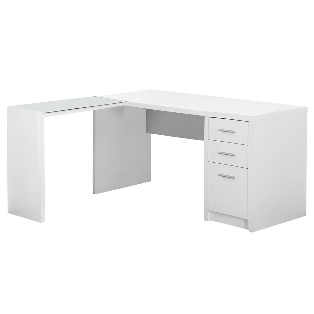 COMPUTER DESK - WHITE CORNER WITH TEMPERED GLASS