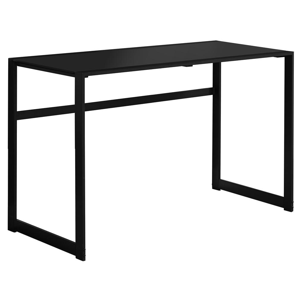 COMPUTER DESK - 48"L / BLACK METAL / BLACK TEMPERED GLASS