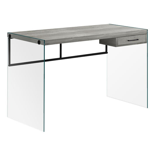 COMPUTER DESK - 48"L / GREY RECLAIMED WOOD / GLASS PANELS