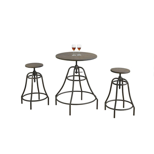 Dining Set - 3Pcs Set / Distressed Brown / Bronze Metal