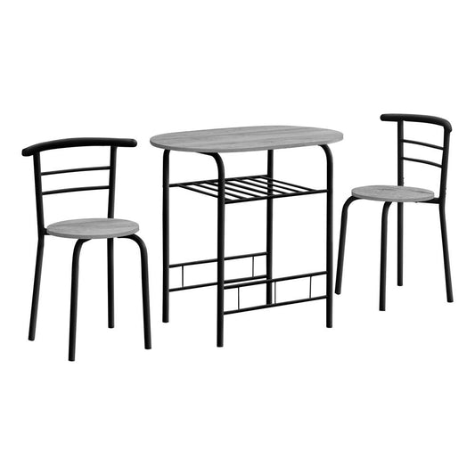 DINING SET - 3PCS SET / GREY TOP / BLACK METAL