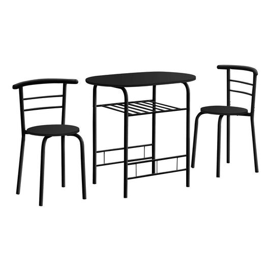 DINING SET - 3PCS SET / BLACK TOP / BLACK METAL