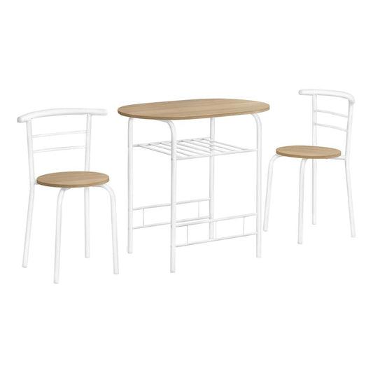 DINING SET - 3PCS SET / NATURAL TOP / WHITE METAL