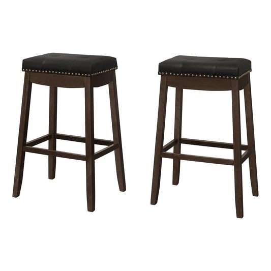 BARSTOOL - 2PCS / 29""H / BLACK LEATHER-LOOK / ESPRESSO"