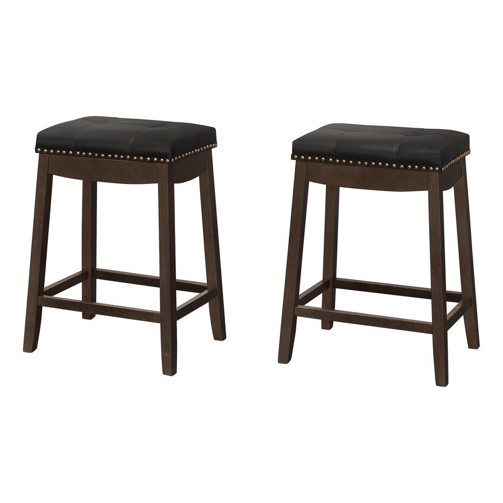 BARSTOOL - 2PCS / 24""H / BLACK LEATHER-LOOK / ESPRESSO"