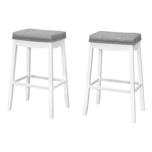 BARSTOOL - 2PCS / 29""H / GREY LEATHER-LOOK / WHITE "