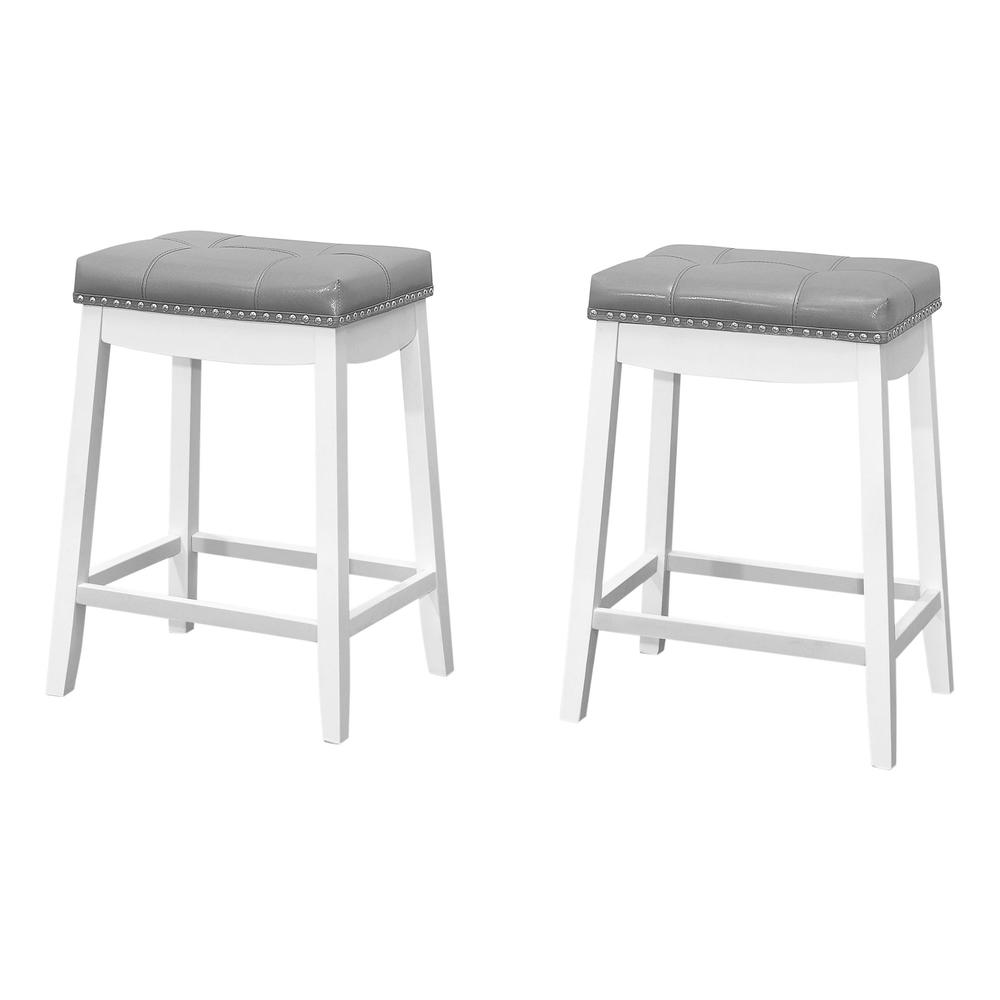 BARSTOOL - 2PCS / 24""H / GREY LEATHER-LOOK / WHITE "