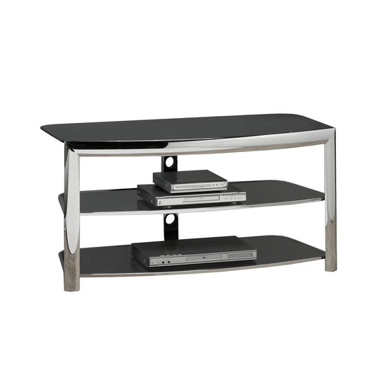 Tv Stand - Chrome Metal / Black Tempered Glass