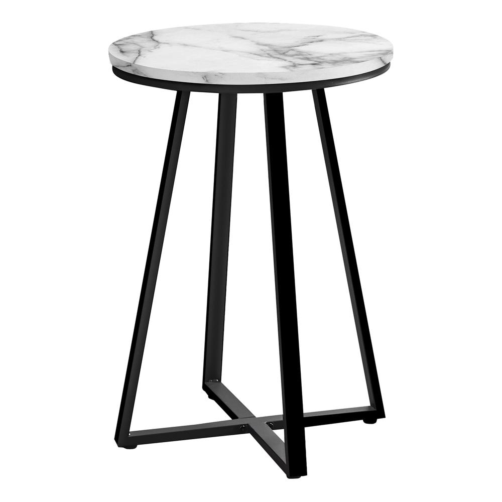 ACCENT TABLE - 22"H / WHITE MARBLE / BLACK METAL