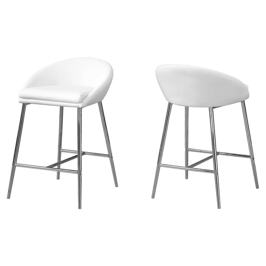 BARSTOOL - 2PCS / WHITE / CHROME BASE / COUNTER HEIGHT