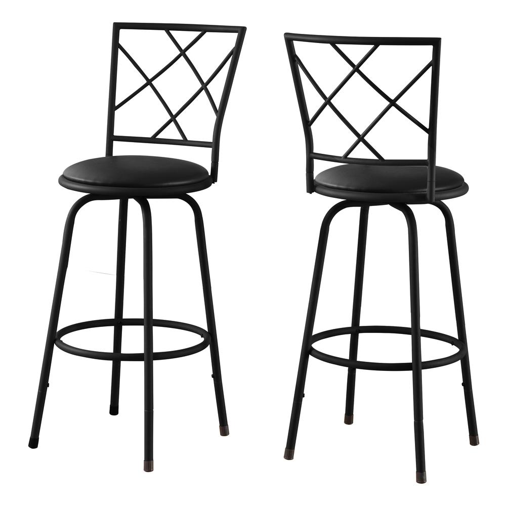 BARSTOOL - 2PCS / SWIVEL / BLACK /BLACK LEATHER-LOOK SEAT