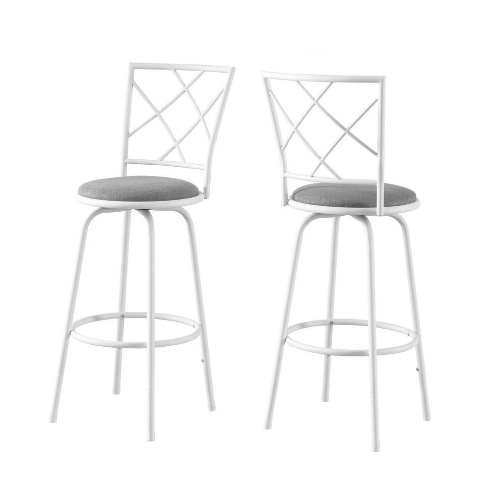 BARSTOOL - 2PCS / SWIVEL / WHITE / GREY FABRIC SEAT