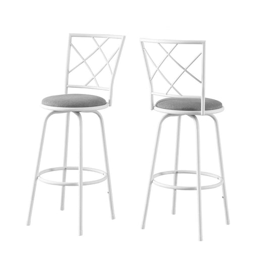 BARSTOOL - 2PCS / SWIVEL / WHITE / GREY FABRIC SEAT