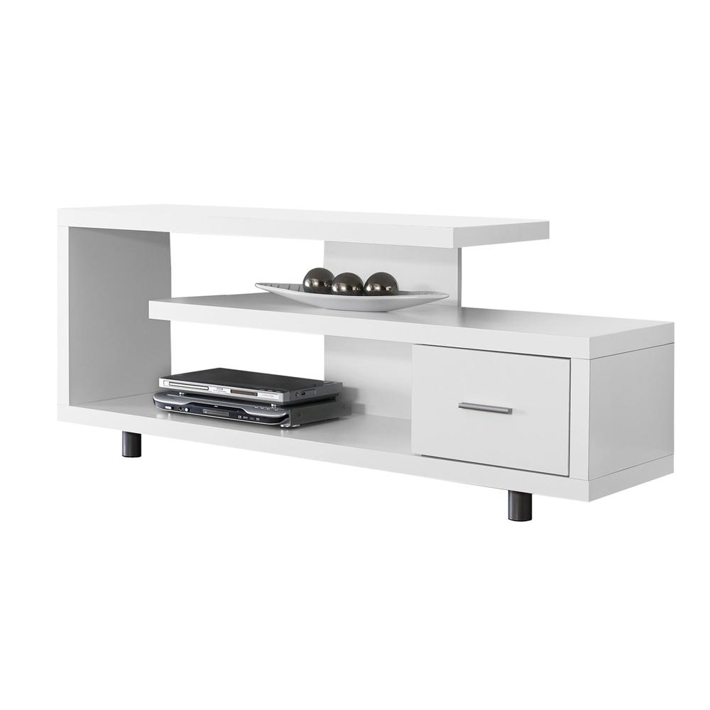 TV STAND - 60"L / WHITE WITH 1 DRAWER