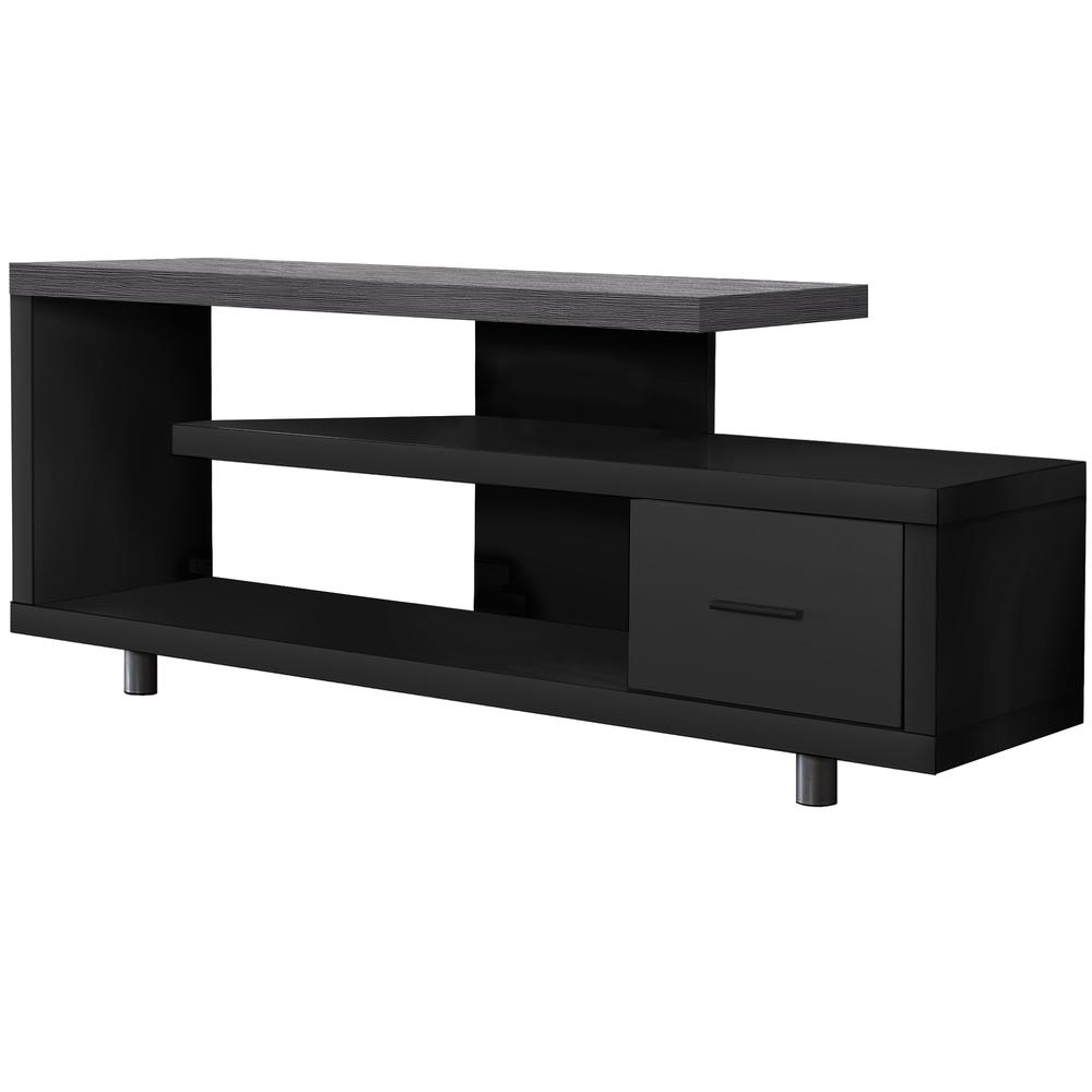 TV STAND - 60"L / BLACK / GREY TOP WITH 1 DRAWER