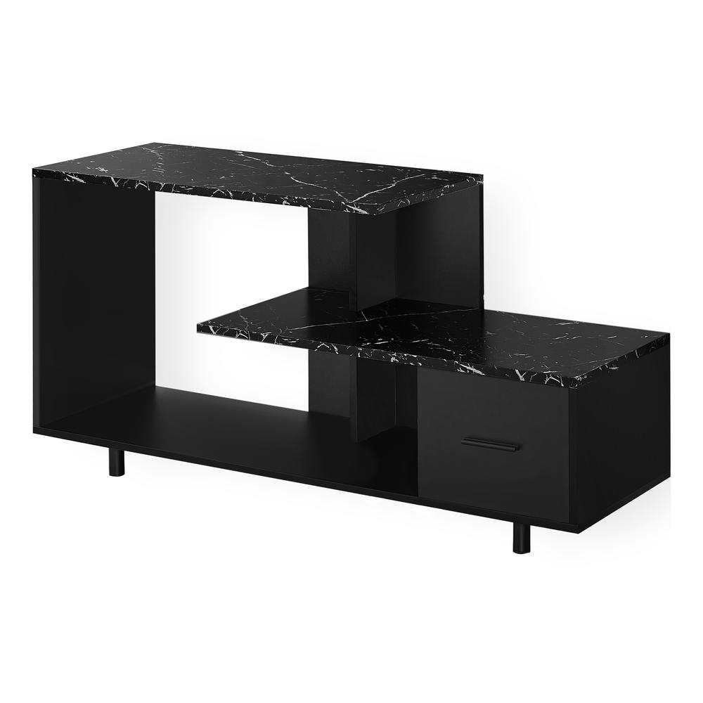 TV STAND - 48"L / BLACK / BLACK MARBLE TOP / 1 DRAWER