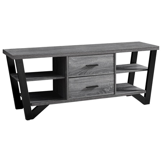 TV STAND - 60"L / GREY-BLACK WITH 2 STORAGE DRAWERS