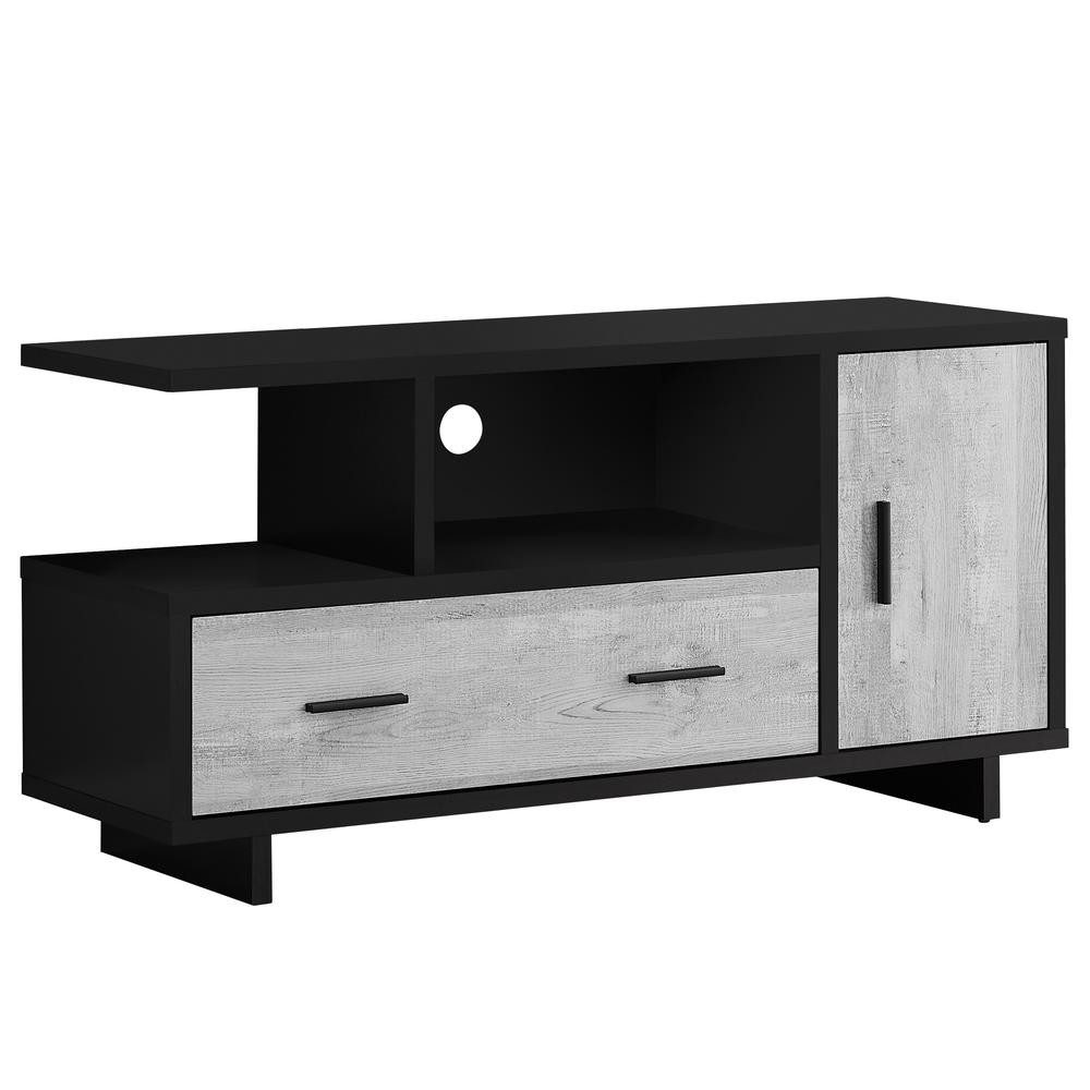 TV STAND - 48"L / BLACK / GREY RECLAIMED WOOD-LOOK